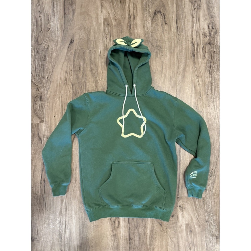Sykkuno Hoodie Mens M Leaf Green Star Graphic Pullover Sweatshirt Heavyweight